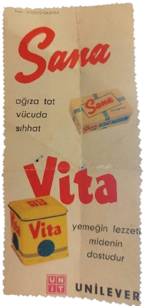 VİNTAGE 1950'LER SANA VE VİTA MARGARİN UNİLEVER ORİJİNAL TIRTIKLI KENAR REKLAM KARTI EFEMERA