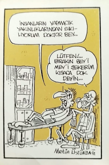 METİN ÜSTÜNDAĞ İMZALI 1990'LAR BÖLÜMÜ ORİJİNAL MİZAHLI KARİKATÜR KARTPOSTAL EFEMERA KOLEKSİYON PARÇASI