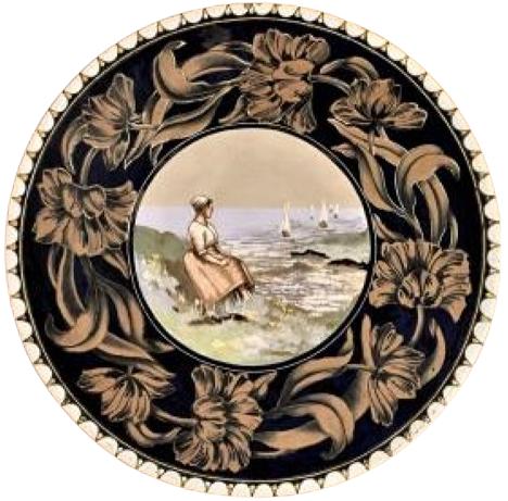 1920 ART NOUVEAU TARZI  BÜYÜK BOYDA CİNİ EL İŞÇİLİKLİ FRANSIZ DUVAR TABAK 