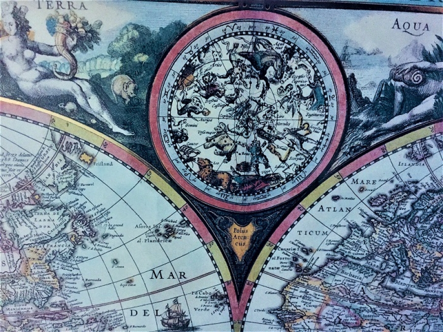 DÜNYA HARİTASI AHSAP KENDİ CERCEVESİNDE TABULA ESKİ BASKI