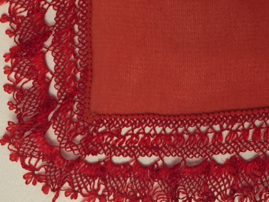 OSMANLI KIRMIZI İPEK EL İŞİ NAKIŞLI GELİN MENDİL