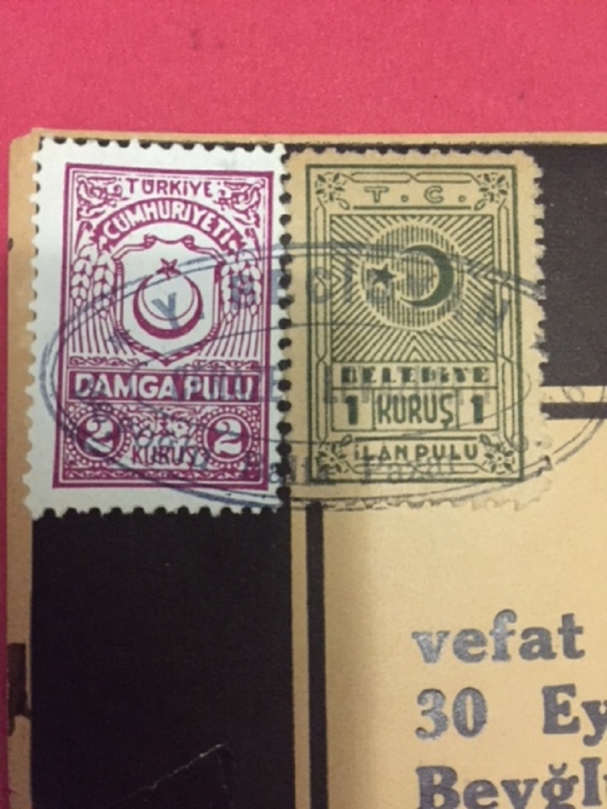 ARAM ÇİNNOZYAN 30 EYLÜL 1949 ÖLÜM İLAN DUYURU KAGIDI