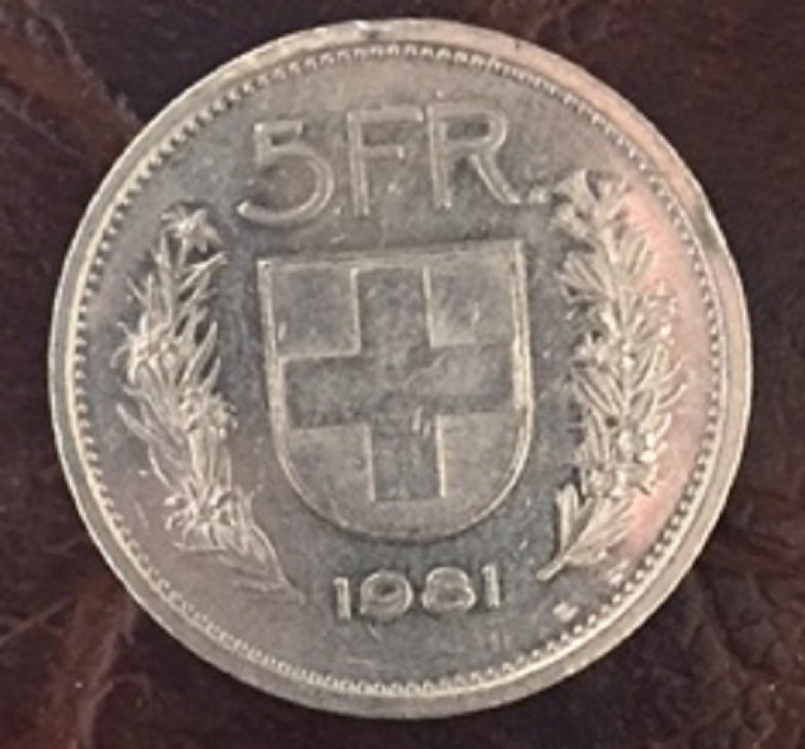 İSVİCRE 5 FRANK CONFOEDERATIO HELVETICA P. BVRKHARD INCT METAL PARA 1981