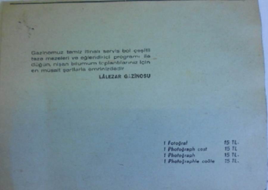 LALEZAR GAZİNOSUNDA CEKİLMİŞ KARTONLU FOTOGRAF