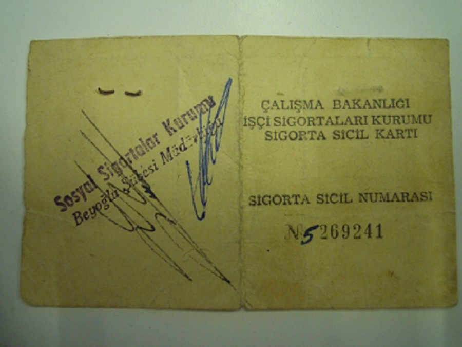 ÇALIŞMA BAKANLIĞI İŞÇİ SİGORTALARI KURUMU SİGORTA SİCİL KARTI 