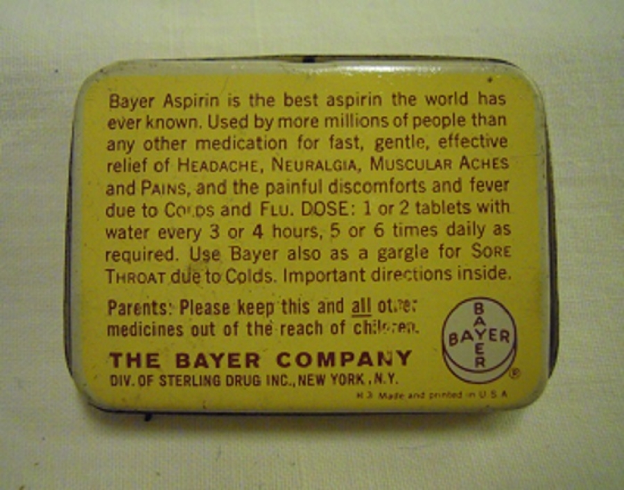 BAYER 12 TABLETS PRESS HERE ASPIRIN 5 GRS.EACH FAST PAIN RELIEF TENEKE KUTU