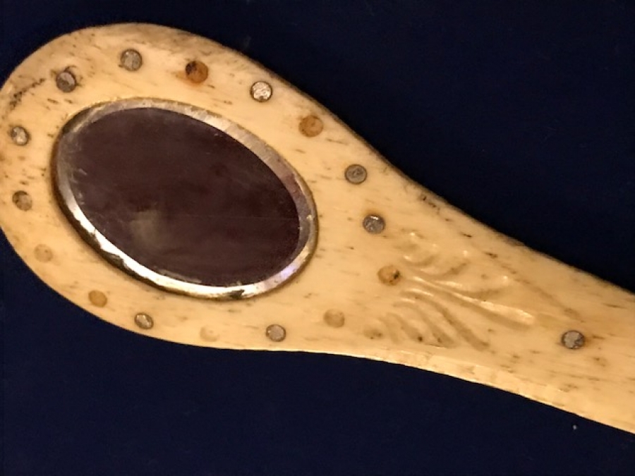 OSMANLI KEMİK ZARF ACICI KELEM İŞ SÜSLEME TAS AYNALI UZERİ PARLAK MİNİK TAŞ SÜSLEMELİ 