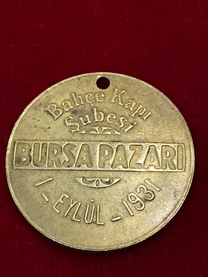 DARPANE BASKISI SİPAHİZADE HASAN HÜSNU BURSA PAZARI BAHCE KAPI ŞÜBESİ 1 EYLUL 1931 MADALYA