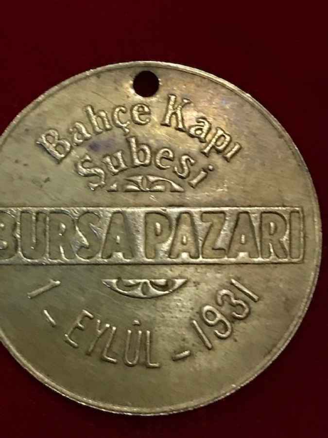 DARPANE BASKISI SİPAHİZADE HASAN HÜSNU BURSA PAZARI BAHCE KAPI ŞÜBESİ 1 EYLUL 1931 MADALYA