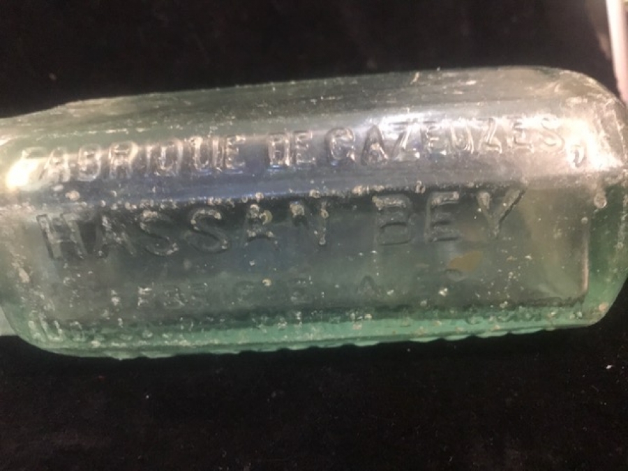 HASSAN BEY GAZOZ ŞİŞESİ FRANSIZCA VE OSMANLICA YAZILI DİBİNDE AY YILDIZ