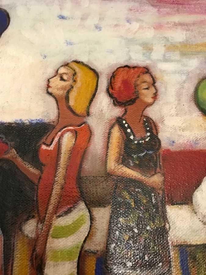 İBRAHİM TAYFUR İMZALI TUAL ÜZERİ YAGLI BOYA CALIŞMA FİGURLU KOMPOZİSYON