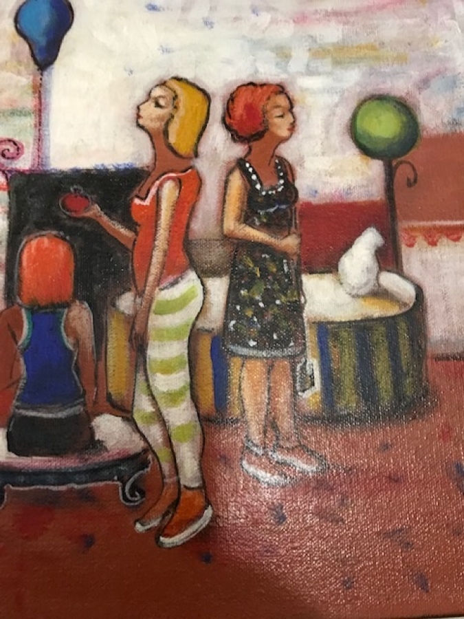 İBRAHİM TAYFUR İMZALI TUAL ÜZERİ YAGLI BOYA CALIŞMA FİGURLU KOMPOZİSYON