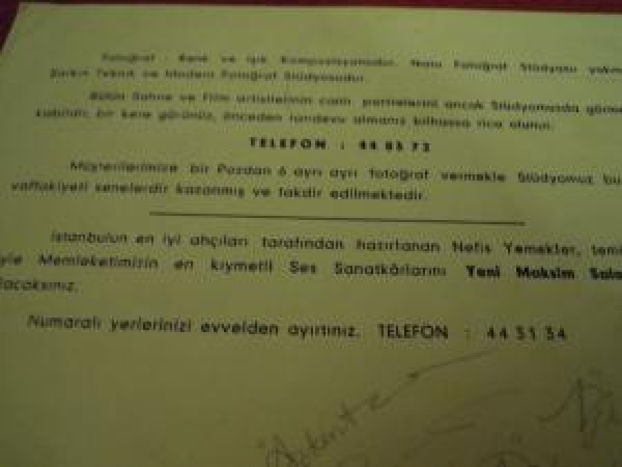 YENİ MAKSİM SALONLARI ZEKİ MÜREN'İ NATO FOTO NECAT YÜKSEL BEYOĞLU İSTİKLAL CAD. BEYOĞLU KANTİNİ YANİ. BALO SOK. 7/1 