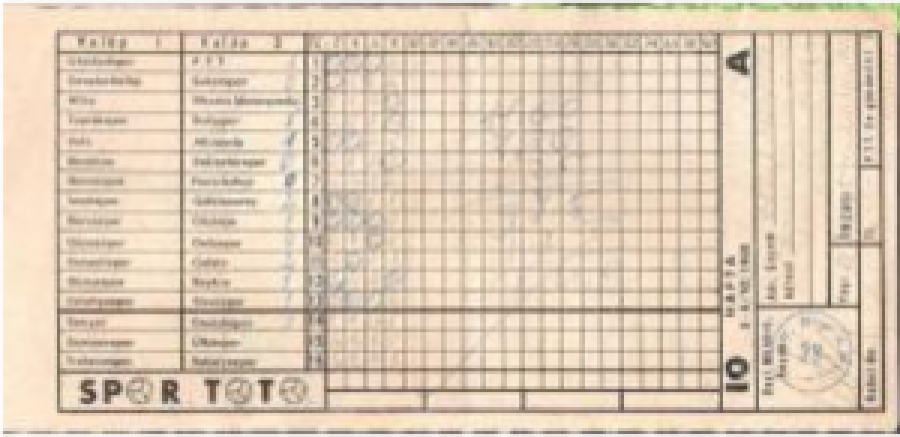 1968 YILI 10 HAFTA OYNANMIŞ SPOR TOTO KUPONU 