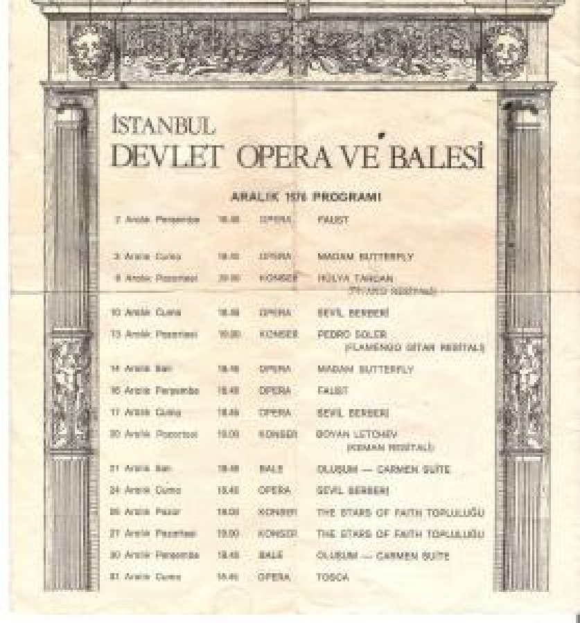 İSTANBUL DEVLET OPERA VE BALESİ ARALIK 1976 PROGRAMI 