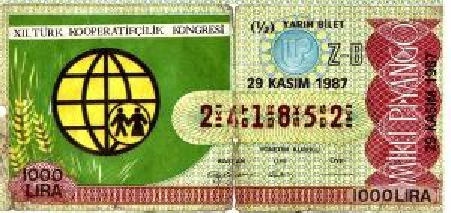 MİLLİ PİYANGO YARIM BİLET 1000 LİRA 241852 SERİ NO 29 KASIM 1987 ÇEKİLİŞİ 