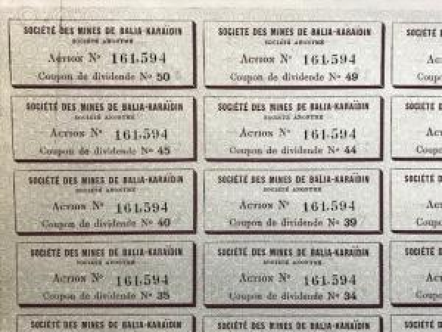 1934 BALİA KARAİDİN MADEN OSMANLI ŞİRKEDİ HİSSE SENEDİ 17 500 000 FRANCS 