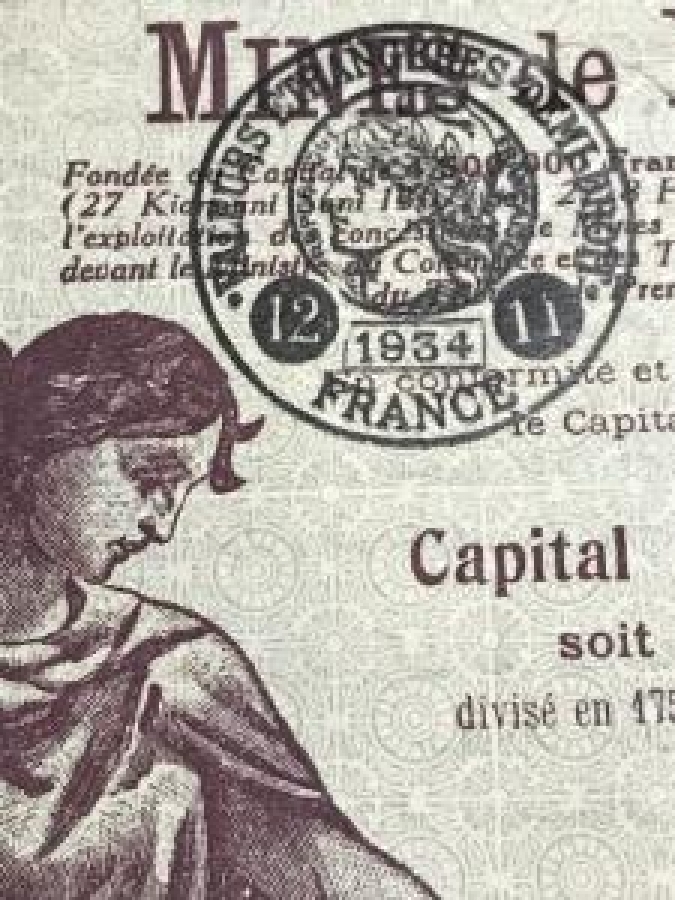 1934 BALİA KARAİDİN MADEN OSMANLI ŞİRKEDİ HİSSE SENEDİ 17 500 000 FRANCS 