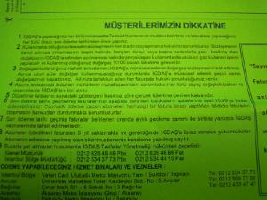2001 YILI DOĞAL GAZ FATURASI İGDAŞ RENKLİ KAĞIDA BASILMIŞ A 4 EBADI 