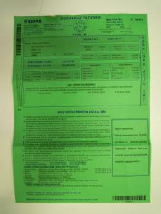 2001 YILI DOĞAL GAZ FATURASI İGDAŞ RENKLİ KAĞIDA BASILMIŞ A 4 EBADI 