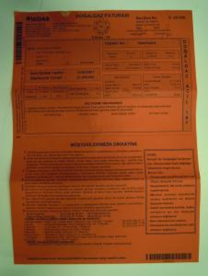 2001 YILI DOĞALGAZ FATURASI İGDAŞ RENKLİ KAĞIDA BASILMIŞ A 4 EBADI 