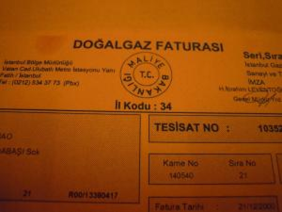 2001 YILI DOĞALGAZ FATURASI İGDAŞ RENKLİ KAGIDA BASILMIŞ A 4 EBADI 