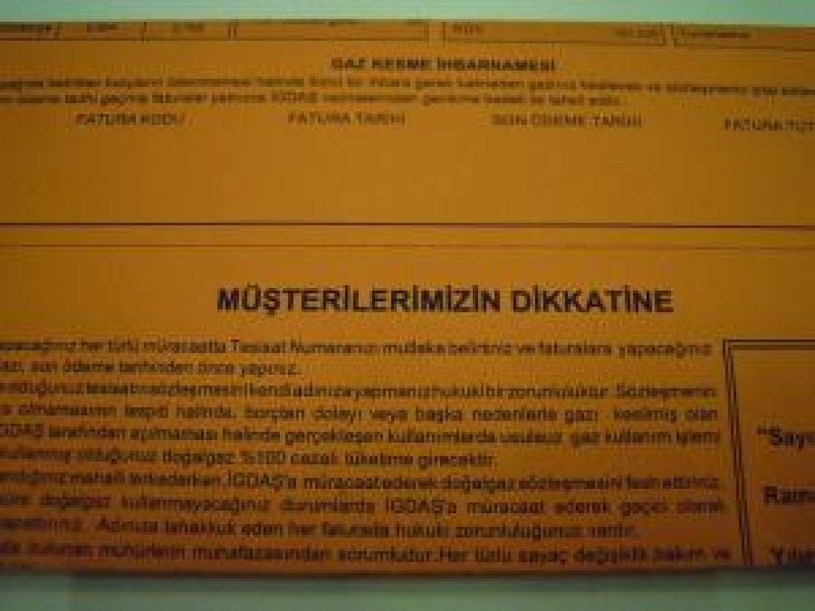 2001 YILI DOĞALGAZ FATURASI İGDAŞ RENKLİ KAGIDA BASILMIŞ A 4 EBADI 