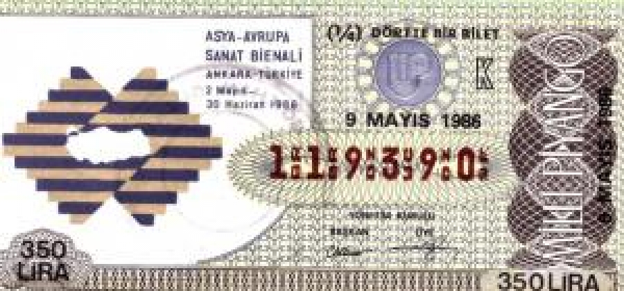 MİLLİ PİYANGO ÇEYREK BİLET 350 LİRA 119390 SERİ NOLU 9 MAYIS 1986 ÇEKİLİŞİ 