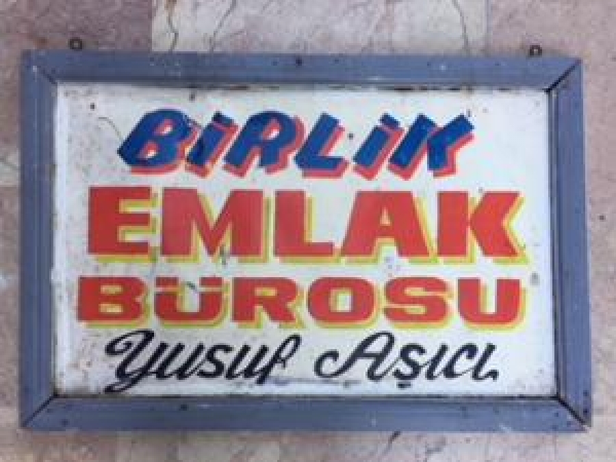 BİRLİK EMLAK BÜROSU YUSUF AŞICI TENEKE EMLAKCI TABELA ÇİFT TARAFLI 