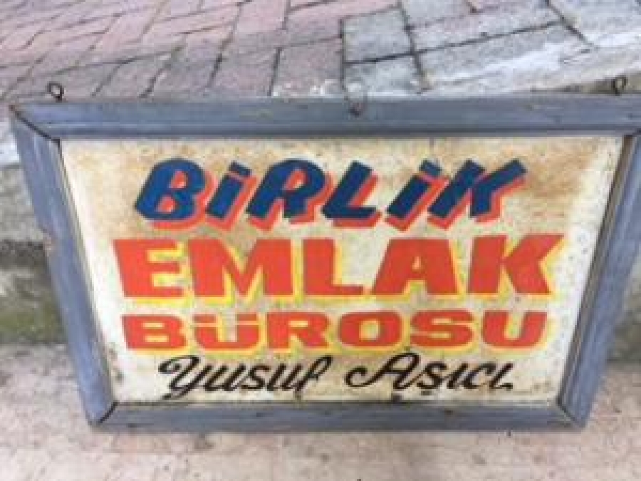 BİRLİK EMLAK BÜROSU YUSUF AŞICI TENEKE EMLAKCI TABELA ÇİFT TARAFLI 