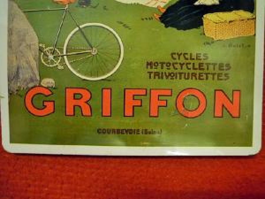 CYCLES MOTO CYCLETTES TRIVOITURETTES GRIFFON COURBEVOIE ( SEİNE) REKLAM TENEKE TABELA 
