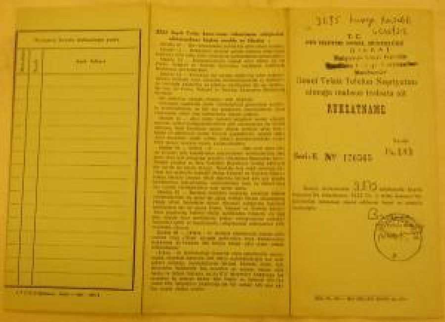 TELSİZ TELEFON TELEVİZYON NEŞRİYATINI ALMAYA MAHSUS  RUHSATNAME 