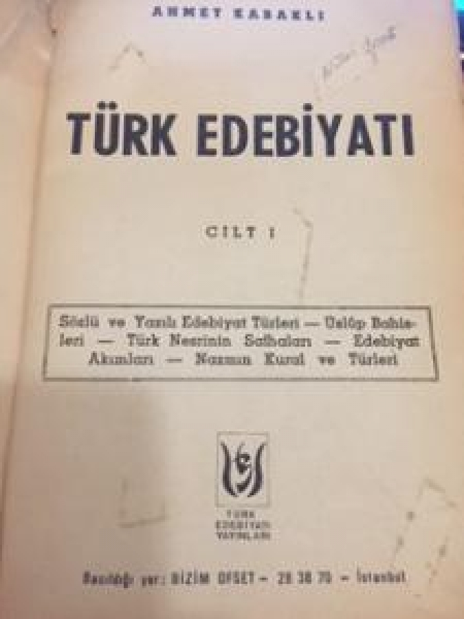AHMET KABAKLI TÜRK EDEBİYATI CİLT 1 702 SAYFA BİZİM OFSET 