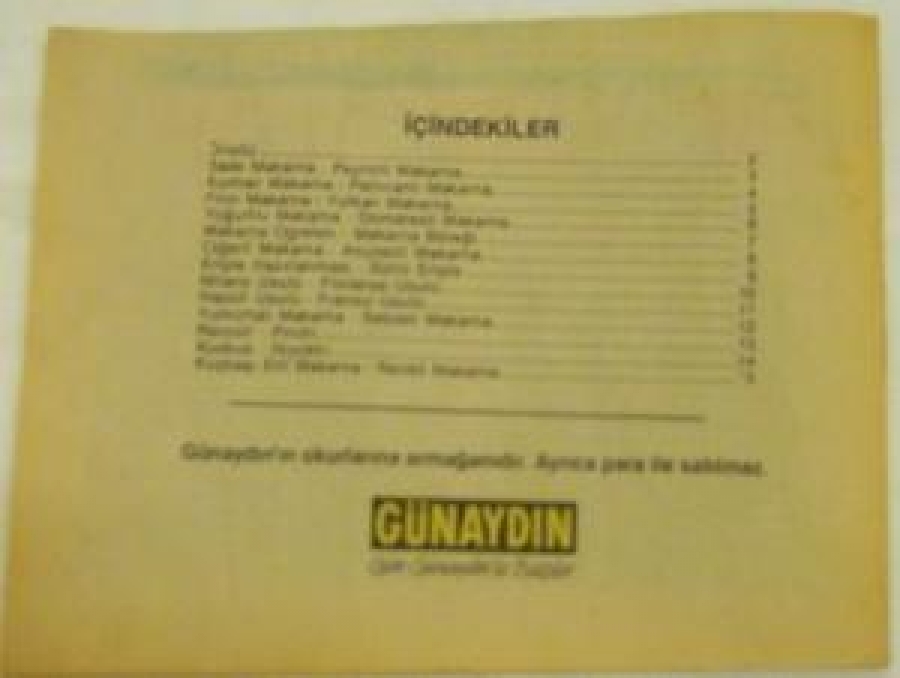 GÜNAYDIN CEP KİTAPLARI ÇEŞİTLİ HAZIR VE EL YAPIM MAKARNALAR 