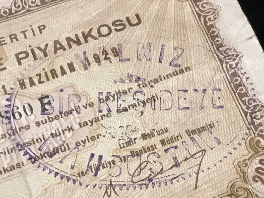 1/10-200 KURUŞ 6. TERTİP BÜYÜK TAYARE PİYANKOSU BİLET 11 HAZİRAN 1929 PİYANGO BİLETİ