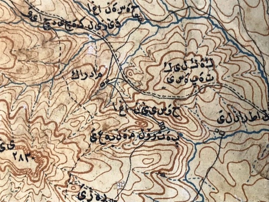 OSMANLI BEZ ÜZERİNE YAPIŞTIRILMIŞ KAGIT HARİTA