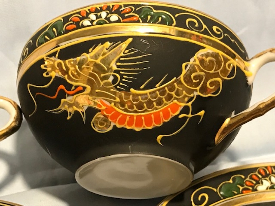 JAPON SANATI TAMAMI EL İŞİ MİNELİ CİFT TABAKLI  FİNCAN NAKAMISA