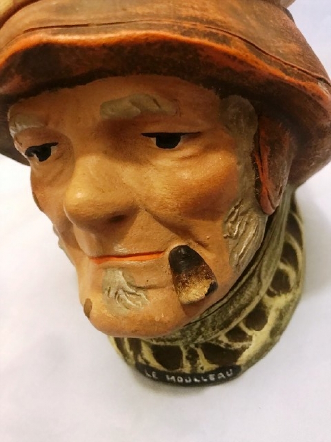 FRANSIZ 1950 KAPİTOMENTO EL BOYAMA TÜTÜN SAKLAMA KABI AHŞAP KAPAKLI  LE MOULLEAU 