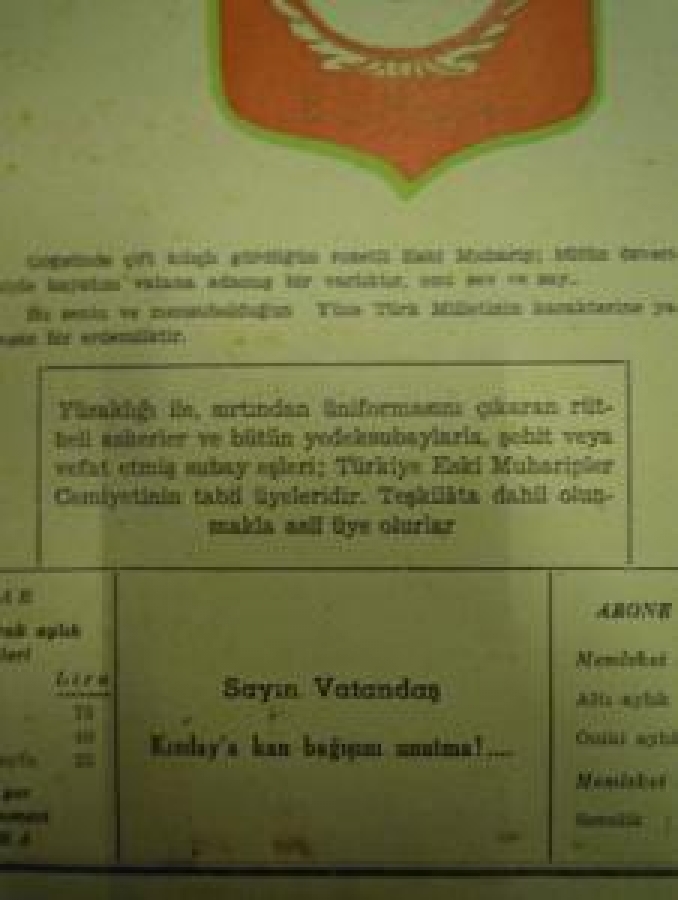 TÜRKİYE ESKİ MÜHARIPLER DERGİSİ CEMİYETİN KURULUŞU 1912 DERGİ 