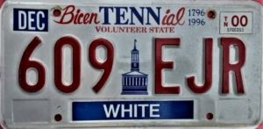 BICEN TENN İAL VOLUNTEER STATE 609 EJR VHITE AMERİKA OTO PLAKA TENEKE ORJİNAL 