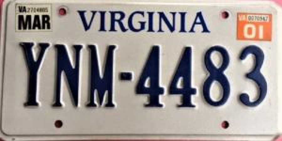 VIRGINIA YNM-4483 PLAKA NO OTO TENEKE ORJİNAL 