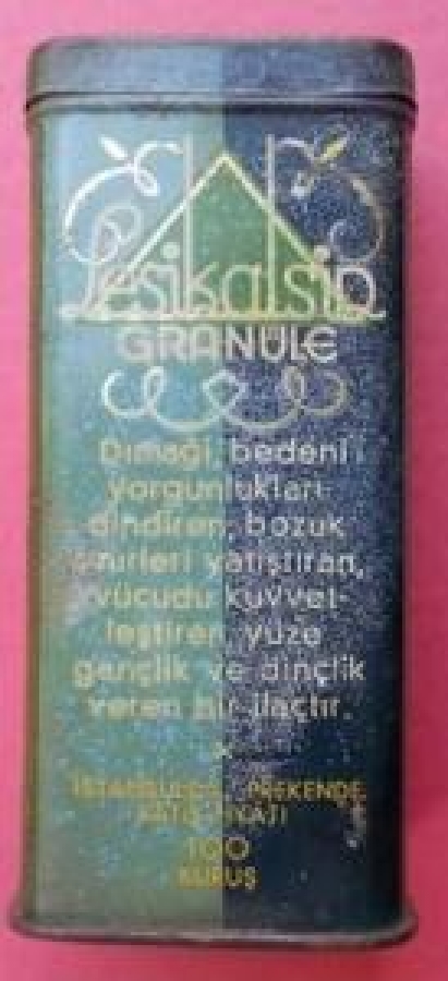 İKİ DİLDE YAZILI  LESİKALSİD GRANULE LECİCALCİNE GRANULE TENEKE İLAC KUTU 