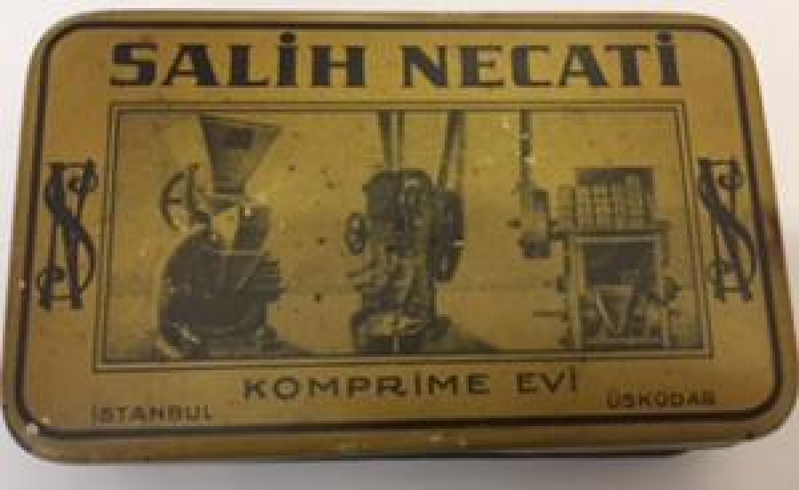 BOŞ KAPAKLI TENEKE KUTU SALİH NECATİ KOMPRİME EVİ ÜSKÜDAR İSTANBUL 1920 