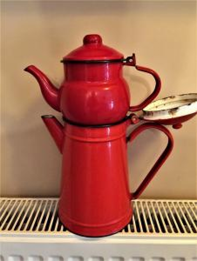 CİNKO EMAYE ÇAYDANLIK KIRMIZI CAY TAKIMI DEMLİK 