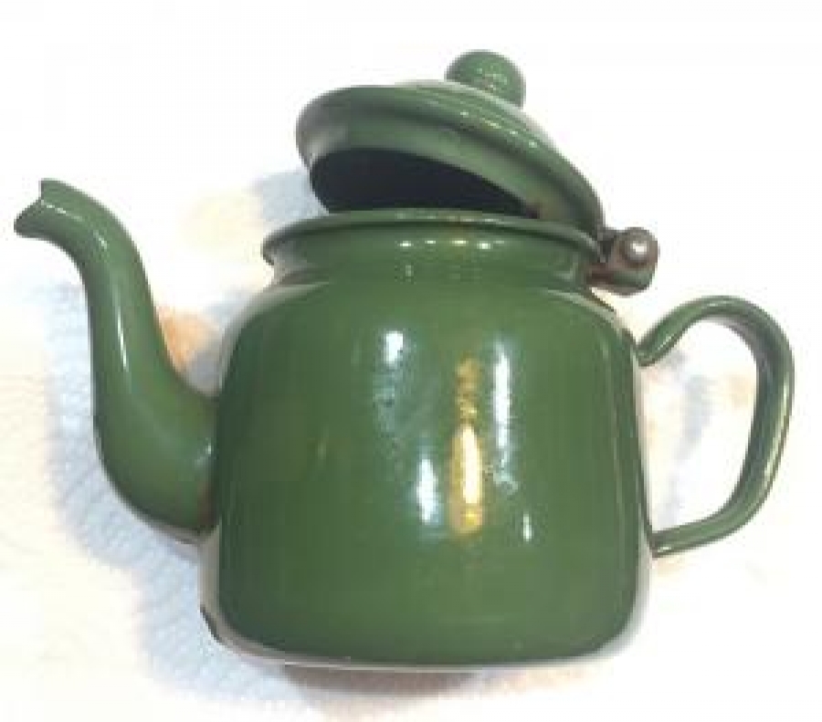 DEMLİK UFAK FORMDA CİNKO EMAYE KAPLAMA YEŞİL KAPAKLI 