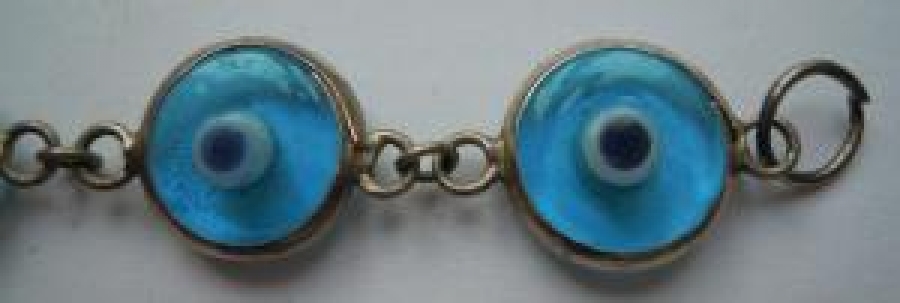 ÜFLEME İLE YAPILMIŞ GÖZ BONÇÜKLÜ CAM NAZARLIK LI GÜMÜŞ NAZAR İÇİN BİLEKLİK 