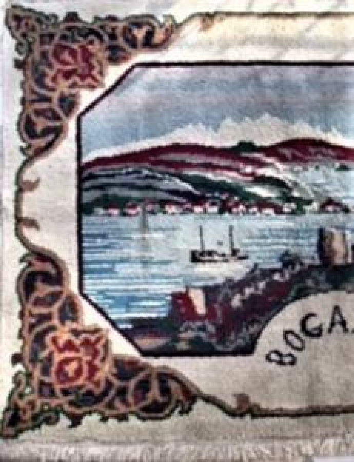 COK NADİR BULUNMAZ İSTANBUL BOGAZİÇİ RUMELİ HİSAR GÖRSELLİ 1950 Lİ YILLAR ISPATA EL DOKUMA YÜN HALI 