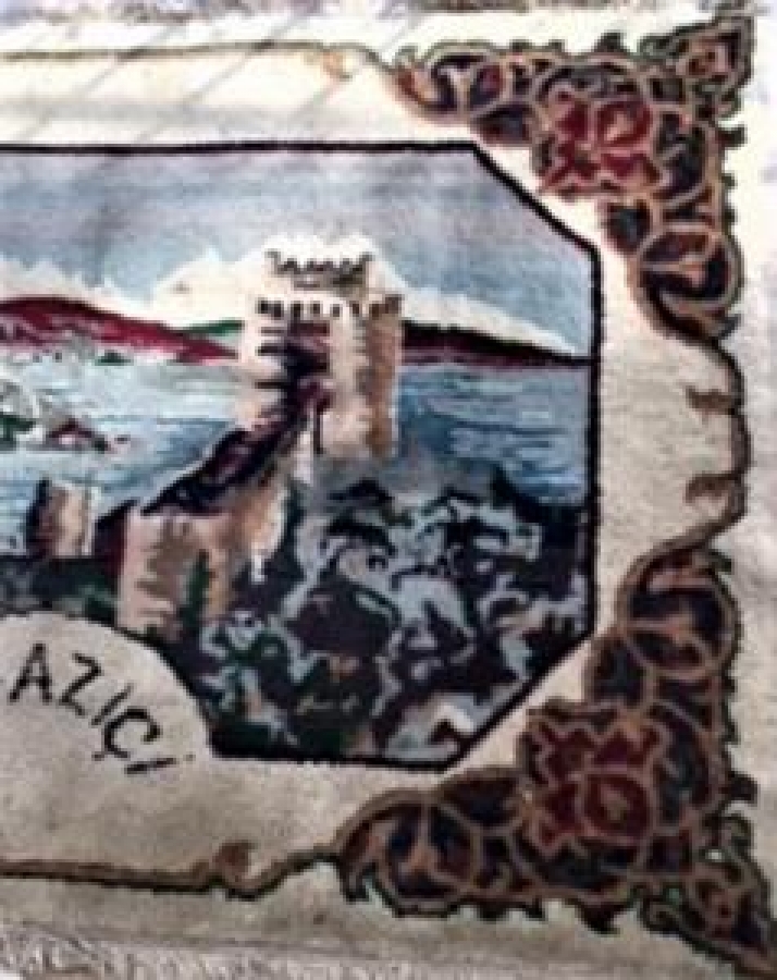 COK NADİR BULUNMAZ İSTANBUL BOGAZİÇİ RUMELİ HİSAR GÖRSELLİ 1950 Lİ YILLAR ISPATA EL DOKUMA YÜN HALI 