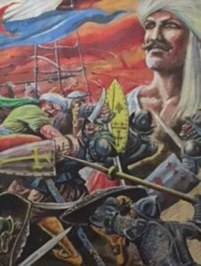 MÜNİF FEHİM  OSMANLI ALBATROS DENİZ SAVAŞLARI BARBAROS HAYRETTİN PAŞA KOMUTASINDA SANATÇI MÜNİF FEHİM İMZALI ORJİNAL ESER 