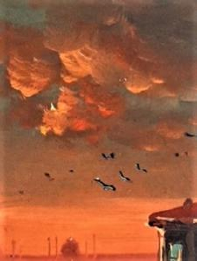 DURALIT ÜZERİNE YAĞLI BOYA  USKUDARDAN  EMİNONUNE BAKIS GÜN BATIMI İMZALI 